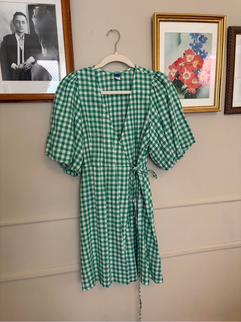 Old Navy Green Gingham Wrap Midi Dress